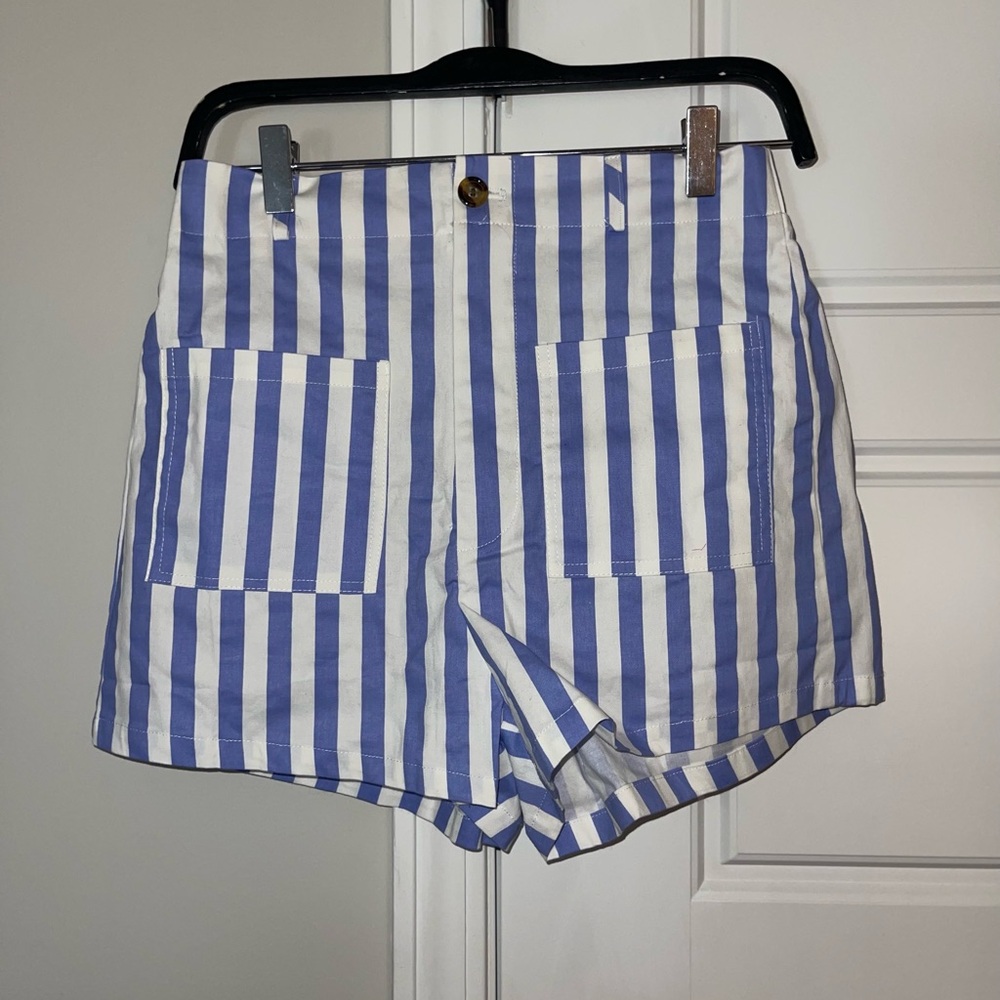 Amazon High Waist Blue and White Striped Shorts